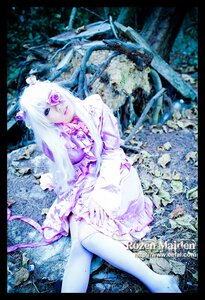 Rating: Safe Score: 0 Tags: 1girl barasuishou black_border border dress letterboxed long_hair pale_skin pillarboxed purple_eyes sitting solo white_hair User: admin