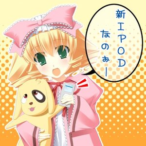 Rating: Safe Score: 0 Tags: 1girl :d blonde_hair blush bow frills green_eyes halftone halftone_background hina_ichigo hinaichigo holding image long_sleeves looking_at_viewer open_mouth orange_background pink_bow polka_dot polka_dot_background solo upper_body yellow_background User: admin