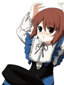 Rating: Safe Score: 0 Tags: 1girl :o bangs blue_dress blush brown_hair dress frills green_eyes image long_sleeves looking_at_viewer open_mouth pantyhose red_eyes ribbon short_hair simple_background solo souseiseki white_background User: admin