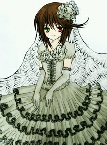 Rating: Safe Score: 0 Tags: 1girl brown_hair costume_switch dress elbow_gloves flower frills gloves green_eyes hair_flower hair_ornament heterochromia image lace red_eyes rose smile solo souseiseki suiseiseki veil wings User: admin