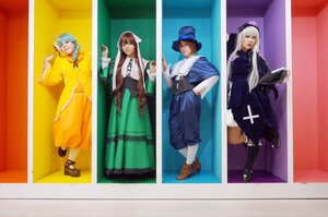 Rating: Safe Score: 0 Tags: 4girls blonde_hair boots braid brown_hair cross dress flower frills gloves hair_ornament hat long_hair long_sleeves looking_at_viewer multiple_cosplay multiple_girls standing tagme User: admin