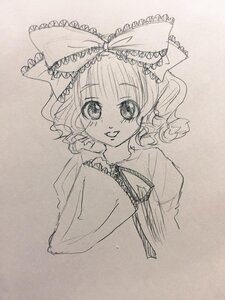 Rating: Safe Score: 0 Tags: 1girl blush bow graphite_(medium) hair_bow hinaichigo image long_sleeves looking_at_viewer monochrome short_hair smile solo traditional_media upper_body User: admin