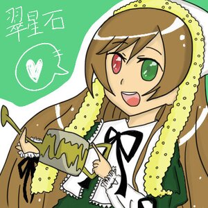 Rating: Safe Score: 0 Tags: 1girl :d brown_hair dress food green_dress green_eyes heart heterochromia holding image long_hair long_sleeves open_mouth red_eyes ribbon solo spoken_heart suiseiseki very_long_hair User: admin