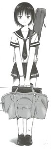 Rating: Safe Score: 0 Tags: 1girl bag full_body greyscale human image kashiwaba_tomoe looking_at_viewer monochrome school_bag school_uniform serafuku shoes short_hair short_sleeves skirt solo standing User: admin