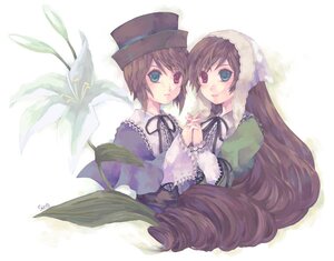 Rating: Safe Score: 0 Tags: 2girls auto_tagged brown_hair dress frills green_dress green_eyes hat head_scarf holding_hands image interlocked_fingers long_hair long_sleeves looking_at_viewer multiple_girls pair short_hair siblings sisters smile souseiseki suiseiseki top_hat twins very_long_hair User: admin