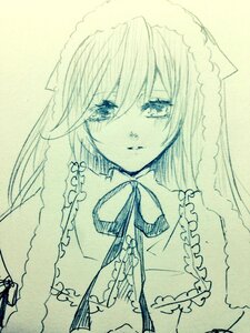 Rating: Safe Score: 0 Tags: 1girl breasts closed_mouth eyebrows_visible_through_hair frills hair_between_eyes image long_hair looking_at_viewer monochrome solo suiseiseki traditional_media upper_body veil User: admin