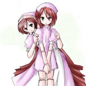 Rating: Safe Score: 0 Tags: 2girls :o blush dress green_eyes heterochromia image looking_at_viewer multiple_girls pair red_eyes short_sleeves siblings simple_background sisters souseiseki suiseiseki twins User: admin