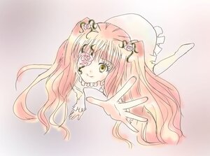 Rating: Safe Score: 0 Tags: 1girl dress flower hair_flower hair_ornament image kirakishou long_hair outstretched_hand pink_hair simple_background smile solo very_long_hair yellow_eyes User: admin