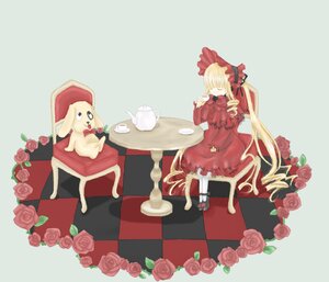 Rating: Safe Score: 0 Tags: 1girl argyle argyle_background blonde_hair blue_rose board_game cake chair checkerboard_cookie checkered checkered_background checkered_floor chess_piece cookie cup dress flower food hat image long_hair pink_flower pink_rose purple_rose red_flower red_rose rose rose_petals shinku sitting solo table tea teacup thorns tile_floor tiles white_rose yellow_rose User: admin