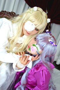 Rating: Safe Score: 0 Tags: 2girls bandage_over_one_eye bandages blonde_hair curtains eyepatch flower green_eyes hair_ornament lips long_hair multiple_cosplay multiple_girls tagme User: admin
