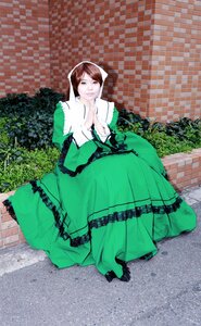 Rating: Safe Score: 0 Tags: 1girl argyle argyle_background breasts brown_hair chain-link_fence checkered checkered_background checkered_floor cleavage dress fence green_dress heterochromia long_dress sitting solo suiseiseki tile_floor tile_wall tiles User: admin