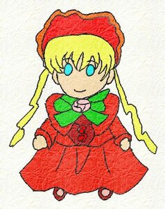 Rating: Safe Score: 0 Tags: 1girl bangs blonde_hair blue_eyes bonnet bowtie dress full_body green_neckwear hat image long_hair long_sleeves looking_at_viewer red_dress shinku smile solo standing User: admin