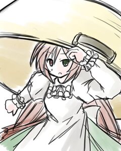 Rating: Safe Score: 0 Tags: 1girl :o blush dress green_eyes hat heterochromia image long_hair long_sleeves looking_at_viewer puffy_sleeves solo suiseiseki very_long_hair wings User: admin