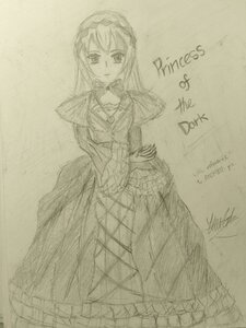 Rating: Safe Score: 0 Tags: 1girl choker dress image long_hair long_sleeves looking_at_viewer monochrome simple_background sketch smile solo suigintou traditional_media User: admin