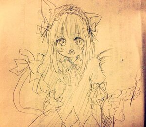 Rating: Safe Score: 0 Tags: 1girl :d animal_ears bangs blush bow cat_ears cat_girl cat_tail dress eyebrows_visible_through_hair hair_between_eyes image long_hair long_sleeves monochrome open_mouth ribbon smile solo suigintou tail tail_bow tail_raised traditional_media User: admin
