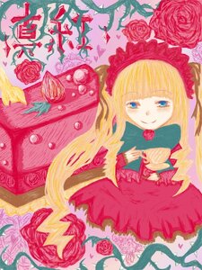 Rating: Safe Score: 0 Tags: 1girl blonde_hair blue_eyes dress flower image long_hair pink_flower pink_rose red_dress red_flower red_rose rose shinku smile solo thorns User: admin