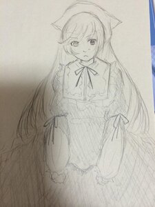Rating: Safe Score: 0 Tags: 1girl crying dress image long_hair long_sleeves looking_at_viewer monochrome ribbon solo suiseiseki traditional_media very_long_hair User: admin