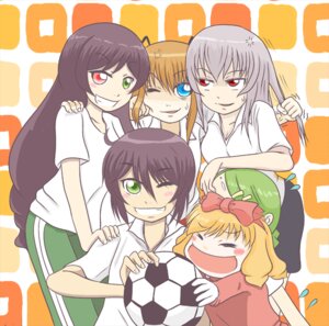 Rating: Safe Score: 0 Tags: 6+girls ball blonde_hair closed_eyes green_eyes grin heterochromia image long_hair multiple multiple_girls red_eyes short_hair smile soccer_ball tagme telstar User: admin