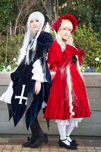 Rating: Safe Score: 0 Tags: 2girls black_footwear blonde_hair bonnet dress lips long_hair multiple_cosplay multiple_girls photo red_dress shinku shoes siblings standing tagme twins white_legwear User: admin
