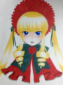 Rating: Safe Score: 0 Tags: 1girl auto_tagged bangs blonde_hair blue_eyes blush bonnet bow bowtie dress drill_hair frills image long_hair long_sleeves looking_at_viewer marker_(medium) open_mouth photo red_dress rose shinku sidelocks simple_background solo traditional_media twin_drills twintails upper_body User: admin