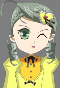 Rating: Safe Score: 0 Tags: 1girl ahoge chocolate drill_hair food gift green_eyes green_hair heart image kanaria looking_at_viewer one_eye_closed open_mouth ribbon simple_background smile solo white_background yellow_dress User: admin