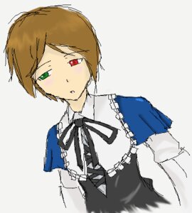 Rating: Safe Score: 0 Tags: 1girl black_ribbon blue_dress blush brown_hair dress frills green_eyes grey_background heterochromia image long_sleeves looking_at_viewer red_eyes ribbon short_hair simple_background solo souseiseki upper_body User: admin