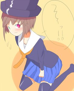 Rating: Safe Score: 0 Tags: 1girl auto_tagged black_legwear blush brown_hair hat image long_sleeves looking_at_viewer red_eyes sailor_collar school_uniform short_hair sitting skirt solo souseiseki thighhighs wariza User: admin