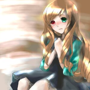 Rating: Safe Score: 0 Tags: 1girl bangs blonde_hair blush dress frown green_eyes heterochromia image long_hair long_sleeves looking_at_viewer red_eyes sitting solo suiseiseki User: admin