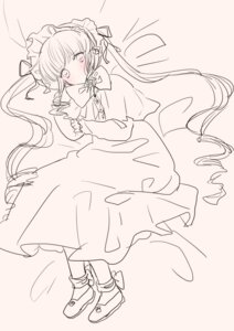 Rating: Safe Score: 0 Tags: 1girl bangs blush capelet dress drill_hair eyebrows_visible_through_hair full_body image long_hair long_sleeves looking_at_viewer monochrome shinku shoes socks solo twin_drills twintails very_long_hair User: admin