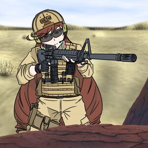 Rating: Safe Score: 0 Tags: 1girl assault_rifle brown_hair gloves gun helmet image knee_pads long_hair military military_uniform rifle shorts solo suiseiseki uniform weapon User: admin