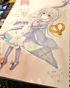 Rating: Safe Score: 0 Tags: 1girl black_legwear dress frills image long_hair long_sleeves multicolored_hair out_of_frame photo red_eyes scroll smile solo solo_focus suigintou traditional_media wide_sleeves User: admin