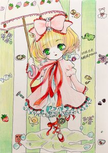 Rating: Safe Score: 0 Tags: 1girl bangs blonde_hair blush bow dress eyebrows_visible_through_hair flower food frills fruit full_body green_eyes hair_bow hina_ichigo hinaichigo image kinomoto_sakura looking_at_viewer pink_bow red_footwear shoes short_hair smile solo standing strawberry traditional_media User: admin
