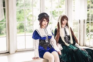 Rating: Safe Score: 0 Tags: 2girls blue_dress brown_hair curtains day dress hat indoors long_hair long_sleeves multiple_cosplay multiple_girls sitting tagme tree window User: admin