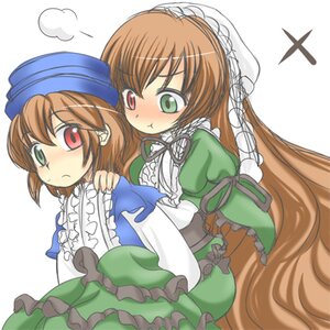 Rating: Safe Score: 0 Tags: 2girls :t blue_dress blush brown_hair dress frills green_dress green_eyes hat head_scarf heterochromia image long_hair long_sleeves multiple_girls pair pout red_eyes short_hair siblings sisters souseiseki suiseiseki twins very_long_hair User: admin