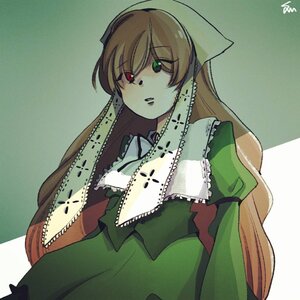 Rating: Safe Score: 0 Tags: 1girl blonde_hair brown_hair dress frills green_background green_dress green_eyes head_scarf heterochromia image long_hair long_sleeves looking_at_viewer red_eyes solo suiseiseki very_long_hair User: admin