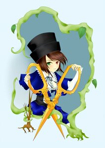 Rating: Safe Score: 0 Tags: 1girl brown_hair dress frills green_eyes hat heterochromia image instrument long_sleeves looking_at_viewer plant red_eyes short_hair smile solo souseiseki suiseiseki top_hat vines User: admin