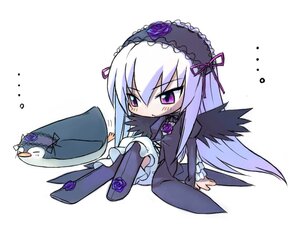Rating: Safe Score: 0 Tags: ... 1girl dress flower frills hairband image lolita_hairband long_hair purple_flower purple_rose rose sitting solo spoken_ellipsis striped suigintou underwear wings User: admin