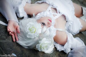 Rating: Safe Score: 0 Tags: 1girl artist_name blood closed_mouth dress flower hair_ornament kirakishou lips lying ring solo watermark white_dress white_flower white_hair User: admin