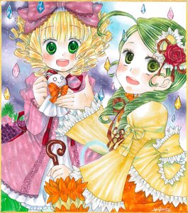 Rating: Safe Score: 0 Tags: 2girls auto_tagged blonde_hair bow colored_pencil_(medium) confetti dress drill_hair flower frills green_eyes hair_ornament hat hina_ichigo hinaichigo image kanaria leaf marker_(medium) multiple_girls open_mouth pair pink_bow rose sample shikishi short_hair smile traditional_media watercolor_(medium) User: admin
