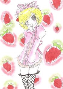 Rating: Safe Score: 0 Tags: 1girl apple blonde_hair cherry drill_hair fishnet_legwear fishnets food fruit grapes hinaichigo image one_eye_closed solo strawberry thighhighs tomato twin_drills watermelon User: admin