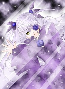 Rating: Safe Score: 0 Tags: 1girl barasuishou blue_flower blue_rose dress eyepatch flower glint image long_hair purple_flower purple_rose rose silver_hair solo sparkle sparkle_background star_(symbol) yellow_eyes User: admin