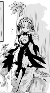 Rating: Safe Score: 0 Tags: 1girl bangs boots closed_mouth dress eyebrows_visible_through_hair frills greyscale hairband image kneehighs lolita_hairband long_sleeves monochrome ribbon solo standing suigintou User: admin