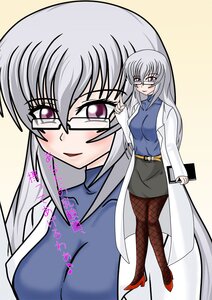 Rating: Safe Score: 0 Tags: 1girl belt blush breasts dress fishnet_legwear fishnets glasses image labcoat large_breasts long_hair pantyhose pencil_skirt purple_eyes side_slit silver_hair skirt solo suigintou User: admin