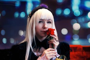 Rating: Safe Score: 0 Tags: 1girl bangs blurry blurry_background bokeh depth_of_field flower hairband holding holding_flower lens_flare lips long_hair long_sleeves solo suigintou upper_body white_hair User: admin
