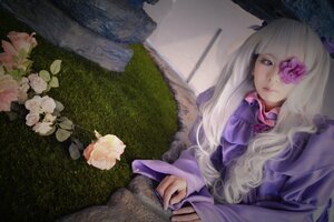 Rating: Safe Score: 0 Tags: 1girl barasuishou blonde_hair flower hair_flower hair_ornament lips long_hair long_sleeves purple_dress rose solo User: admin