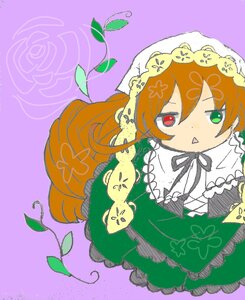 Rating: Safe Score: 0 Tags: 1girl dress flower frills green_eyes heterochromia image lolita_fashion long_hair looking_at_viewer orange_hair purple_background red_eyes ribbon solo suiseiseki very_long_hair User: admin