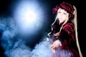 Rating: Safe Score: 0 Tags: 1girl blonde_hair blue_eyes bonnet dress flower long_hair long_sleeves looking_at_viewer outstretched_hand red_dress rose shinku solo twintails very_long_hair User: admin