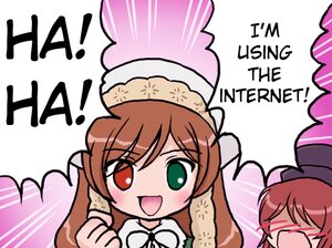 Rating: Safe Score: 0 Tags: 2girls :d blush bonnet bow brown_hair dress emphasis_lines green_eyes hat head_scarf heterochromia image long_hair multiple_girls open_mouth pair red_eyes short_hair siblings sisters smile souseiseki suiseiseki User: admin