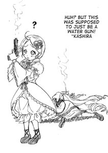 Rating: Safe Score: 0 Tags: 1girl ? bloomers dress english_text greyscale gun image kanaria monochrome solo weapon User: admin