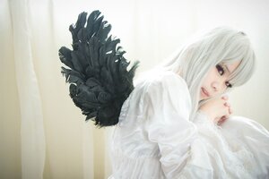 Rating: Safe Score: 0 Tags: 1girl bangs lips looking_at_viewer looking_back realistic red_eyes solo suigintou sweater upper_body white_hair User: admin